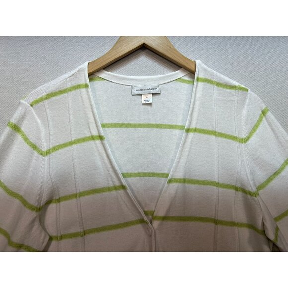 Christopher & Banks Womens Button Up Cardigan Sweater Size XL White Green Stripe - Picture 5 of 12